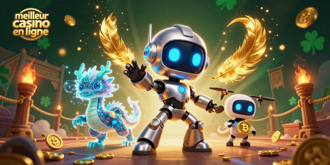 Jeu captivant au meilleur casino en ligne, mettant en scène un robot futuriste et un dragon holographique.