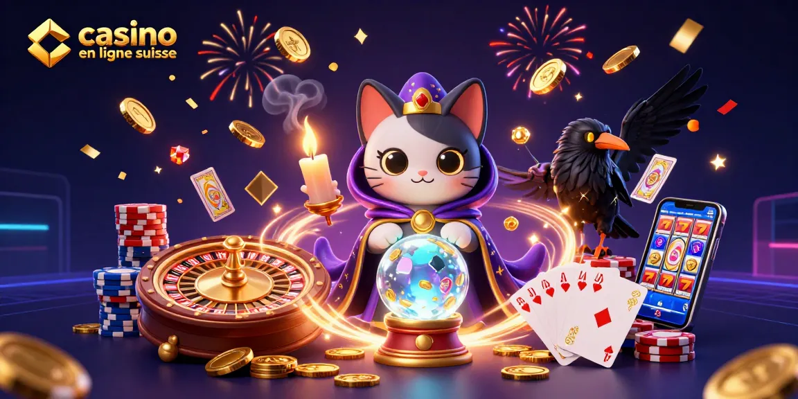 Gagnez des jackpots dans les meilleurs jeux de casino en ligne suisse avec une illustration de personnages magiques.