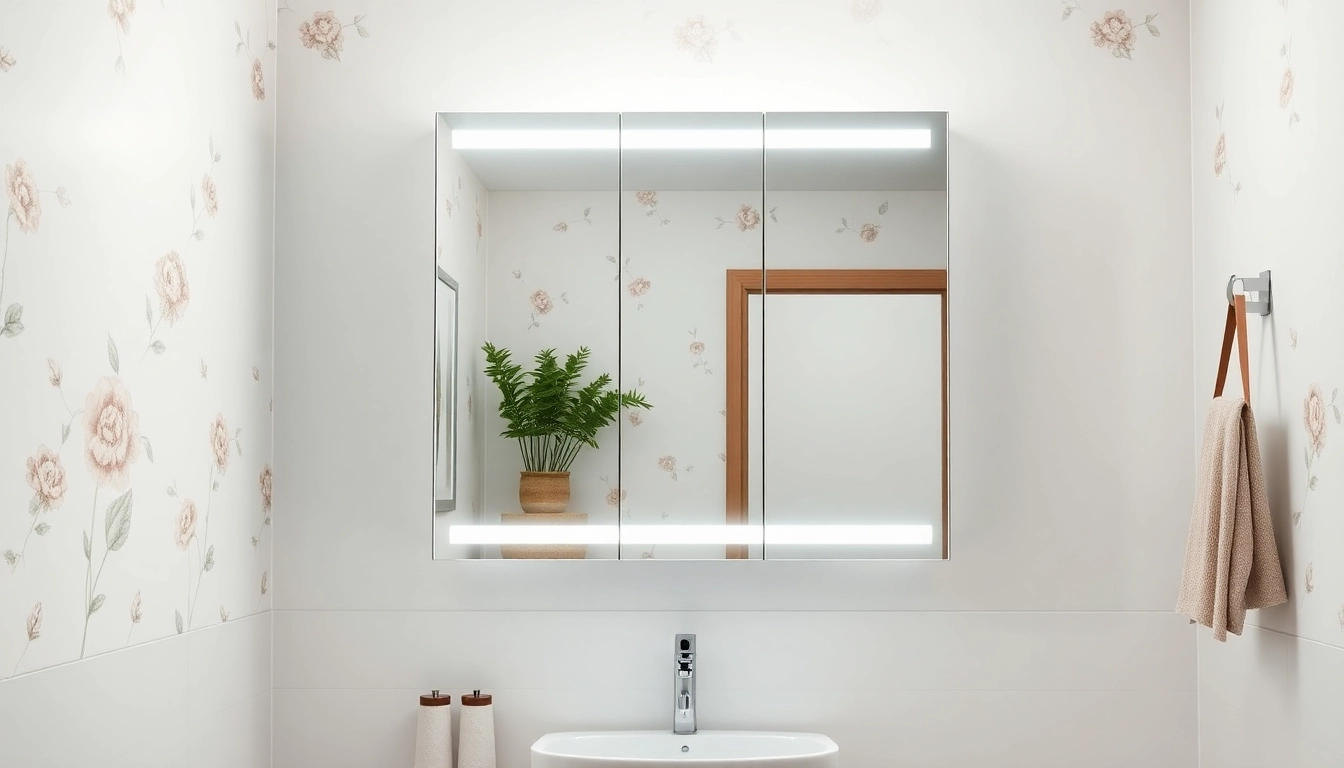 Moderner spiegelschrank bad mit integrierter LED-Beleuchtung in einem stilvollen Badezimmer.