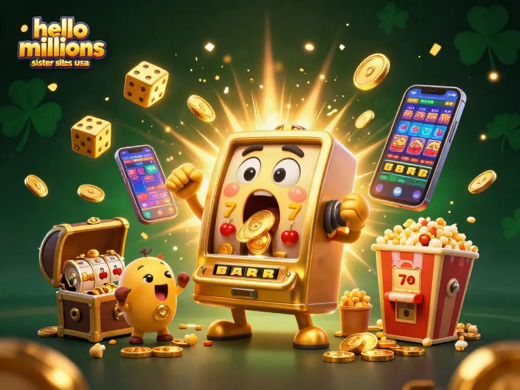 Hello millions sister sites usa offers a vibrant jackpot scene filled with golden slot machines and exciting casino elements