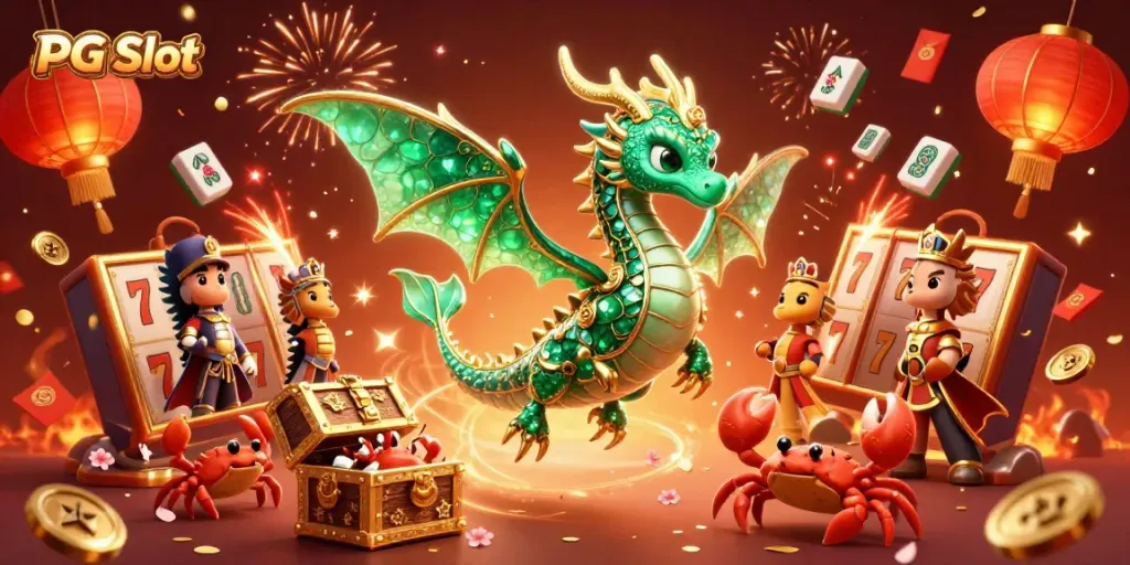 Menggoda pemain dengan PG Slot di kasino virtual, menggambarkan naga laut berkilau dikelilingi simbol keberuntungan.