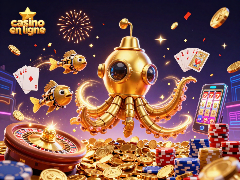 Jouer au casino en ligne avec une illustration 3D de kraken et des jeux dynamiques.