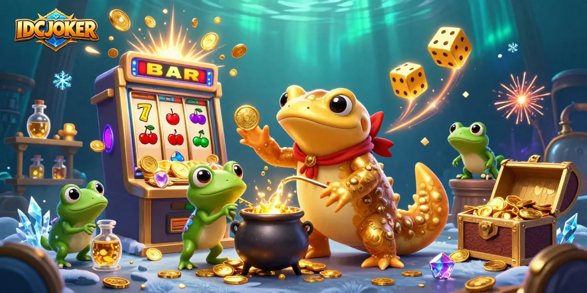 IDCJOKER features a magical scene with an alchemist and his helpers crafting riches in a casino-themed laboratory atmosphere.