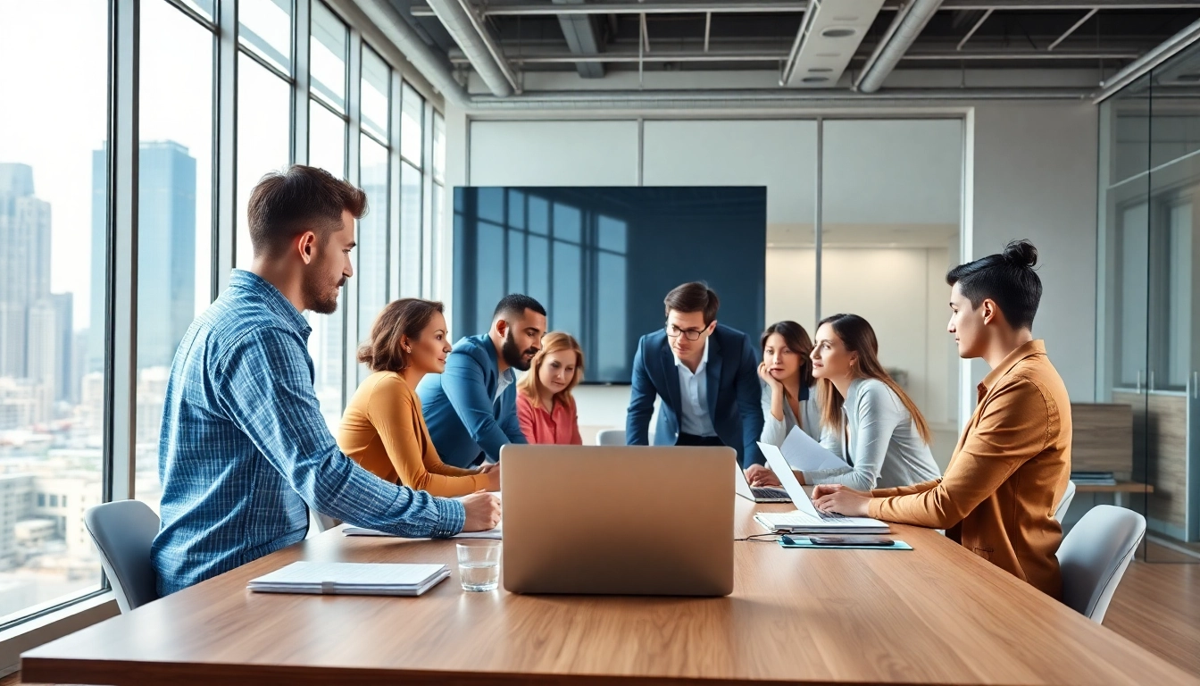 Strategic meeting of a digital marketing agency Australia with diverse professionals in a modern office.
