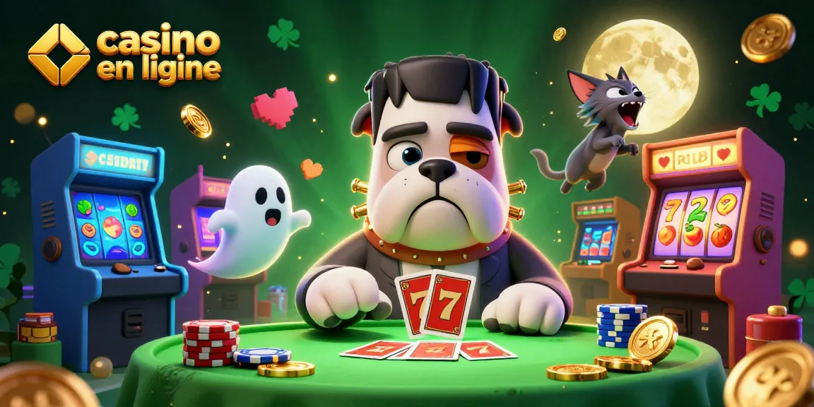 Les personnages du casino en ligne jouent aux cartes dans un décor animé et coloré.