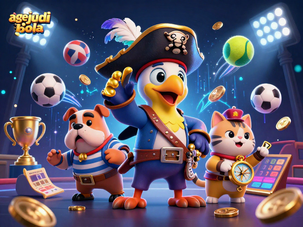 A vibrant scene of agents in sports betting with dynamic balls, showcasing agen judi bola action.