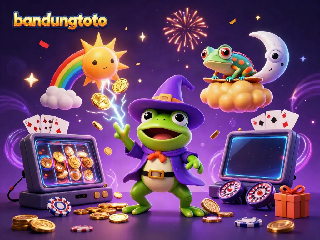 Experience bandungtoto winning with a whimsical storm of golden coins and vibrant casino elements.