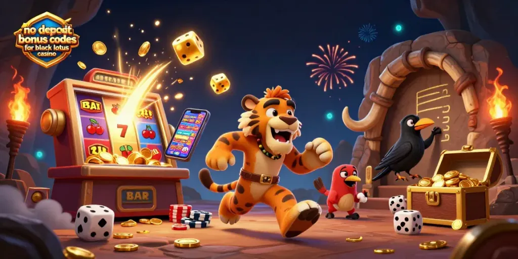 Catch exciting no deposit bonus codes for black lotus casino with a vibrant 3D illustration.