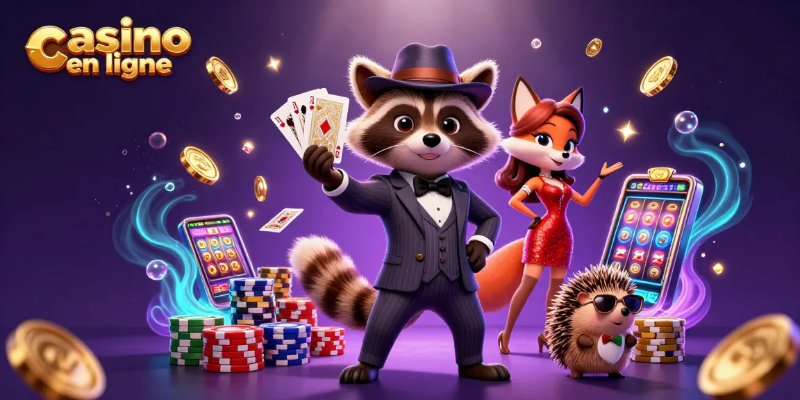 Vivez l'excitation du casino en ligne avec des personnages animés autour des jeux et des gains.