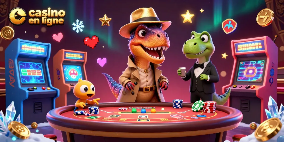 Visitez un casino en ligne où un velociraptor essaie de compter les cartes discrètement à une table de blackjack.