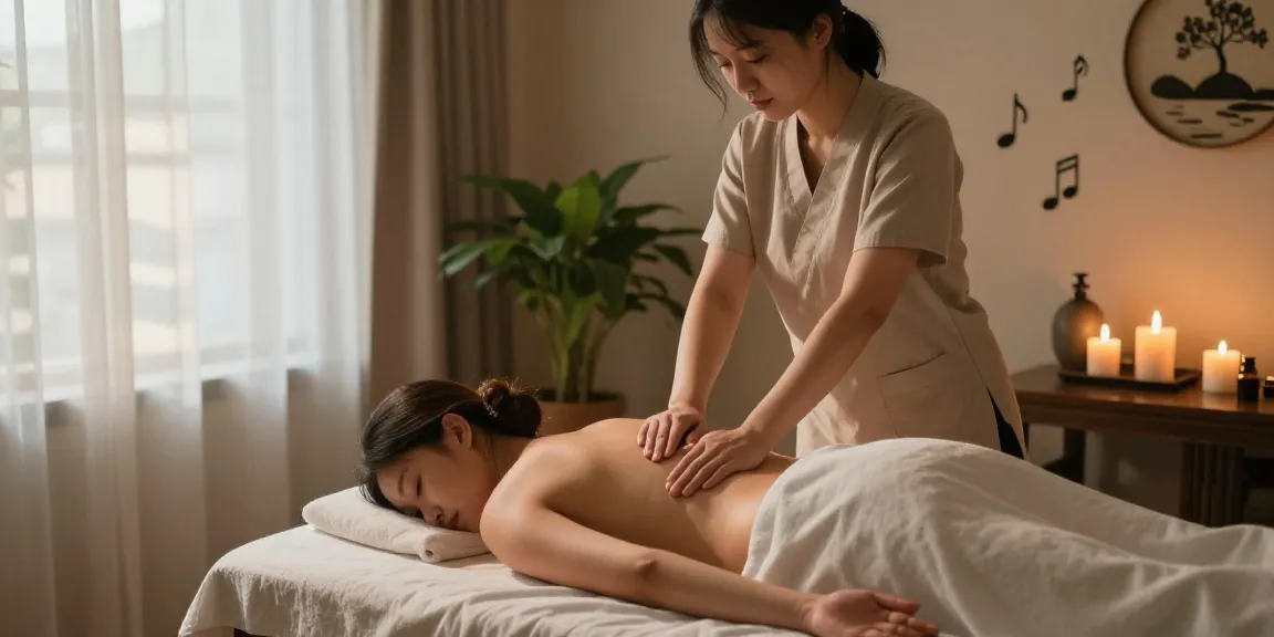 스웨디시 마사지 중인 모습과 아늑한 스파 환경을 보여주는 이미지