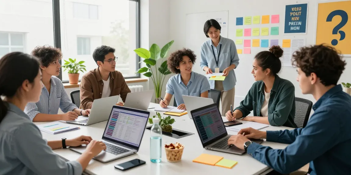 Marketing Agency Gold Coast team collaborating in a vibrant workspace with data on screens.