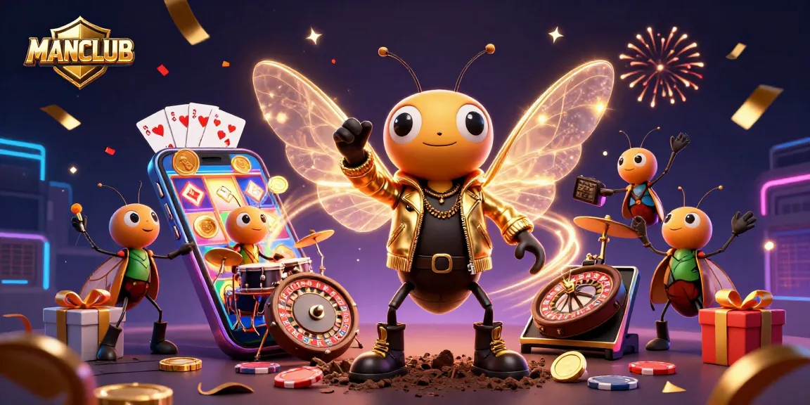 Experience the excitement of MANCLUB with a vibrant 3D casino scene featuring thrilling games and characters.