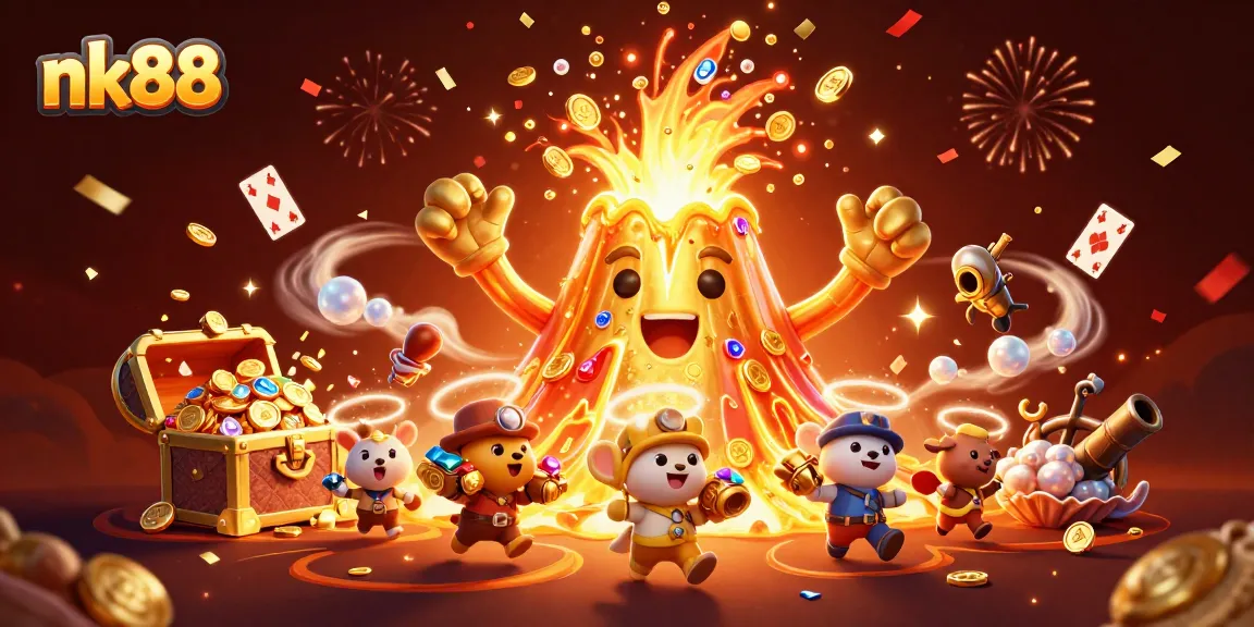 Witness nk88's thrilling treasure hunt in a volcano-themed casino adventure.