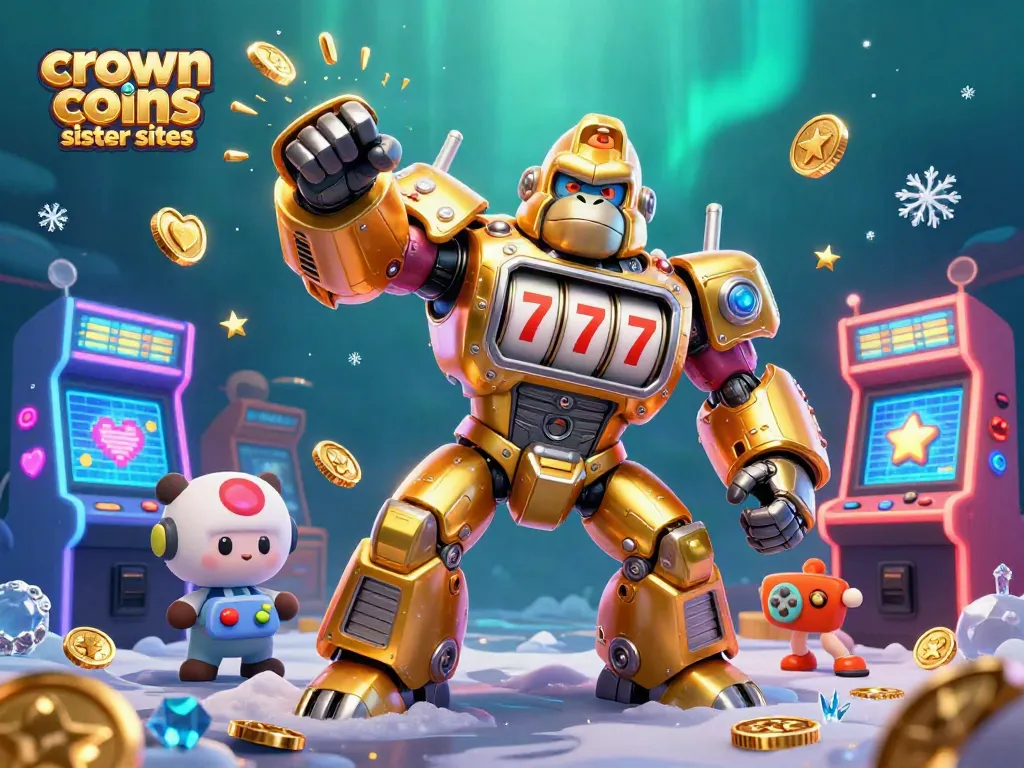 Engage with crown coins sister sites, showcasing vibrant 3D gambling elements and dynamic characters in action.