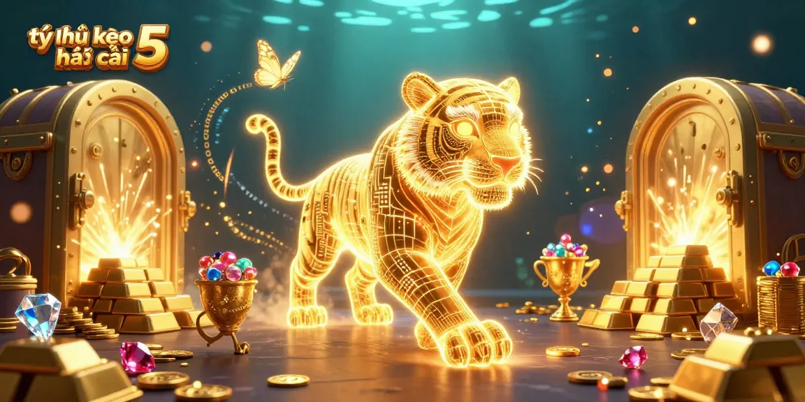 Experience the thrill of tỷ lệ kèo nhà cái 5 with a vibrant casino scene featuring a golden tiger.