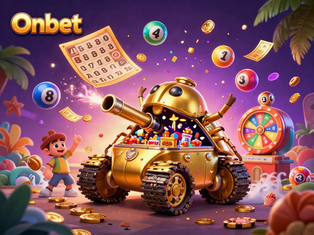 Join the excitement at Onbet's dynamic casino scene featuring a golden beetle tank mini casino.