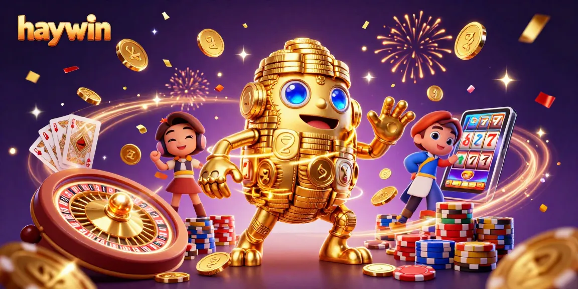 Experience thrilling gameplay at haywin with a dynamic golden golem amid cascading coins and slot reels.