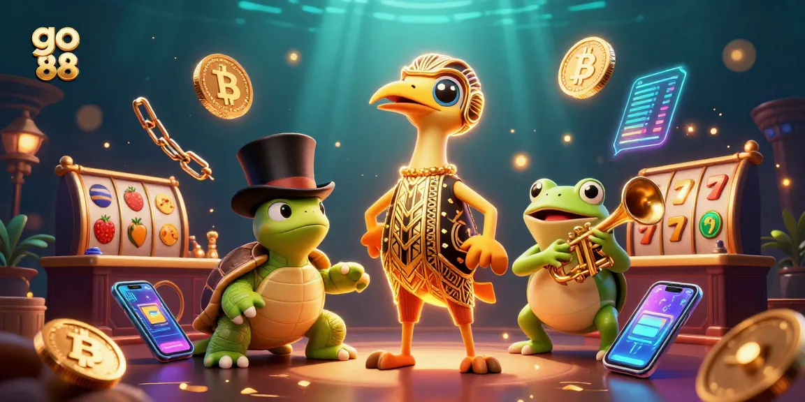Engage in fun gaming at go 88 with vibrant characters, dynamic slot elements, and crypto coins.
