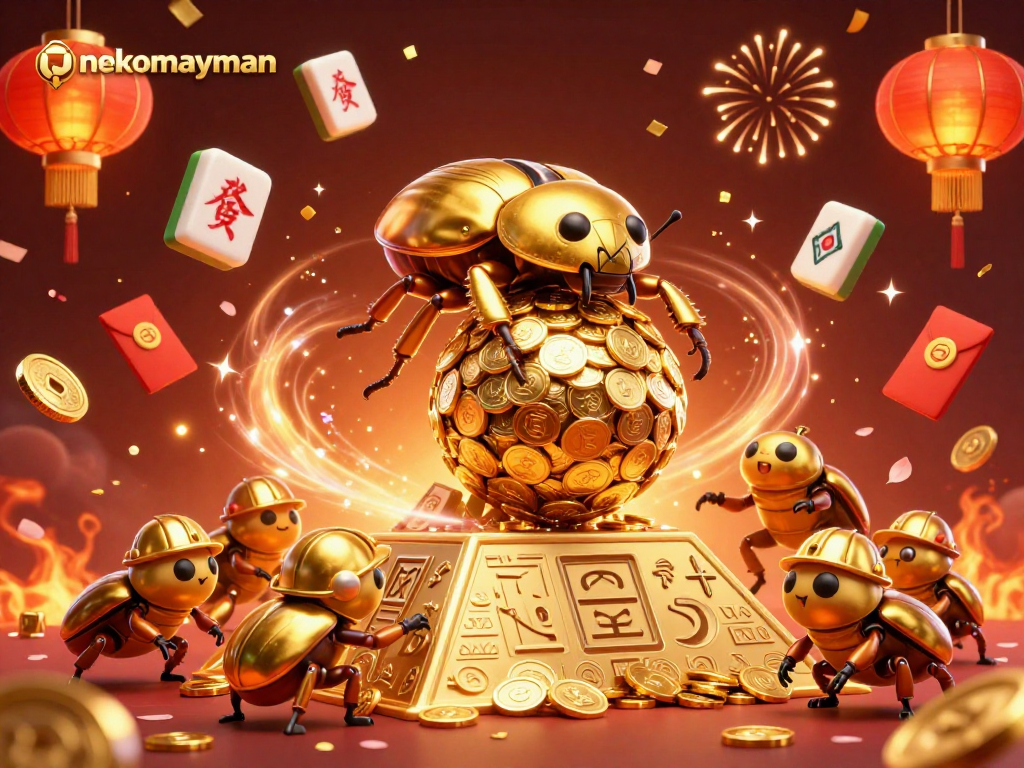 Experience the thrilling spins of nekomayman as golden beetles roll jackpots in a vibrant casino world.