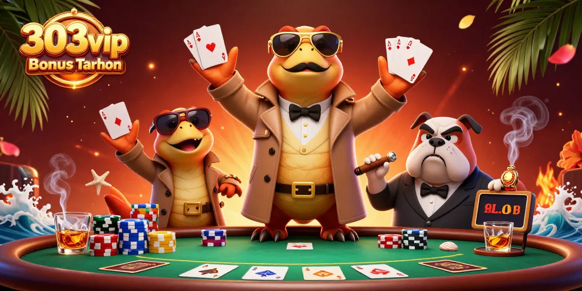 Engage in thrilling gameplay at 303vip Bonus Harian Taruhan with animated raptors entering a VIP lounge.