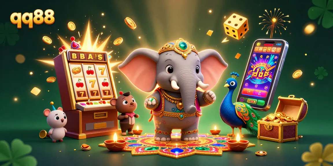 Experience thrilling wins at qq88 with vibrant 3D gaming visuals and festive casino elements.