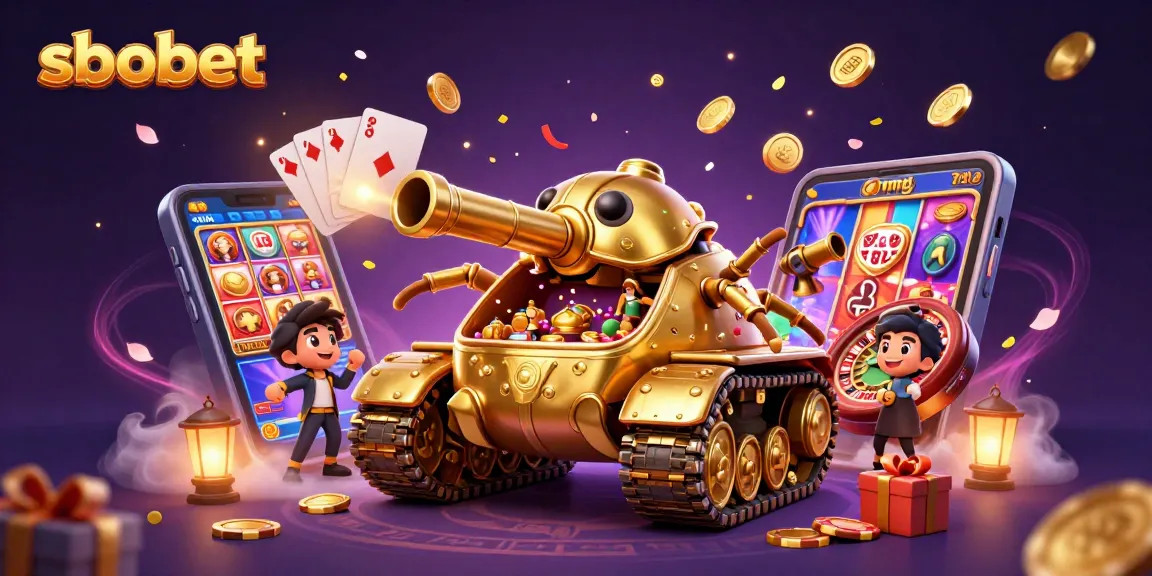 Engaging sbobet betting experience with a vibrant 3D casino tank and interactive game elements.
