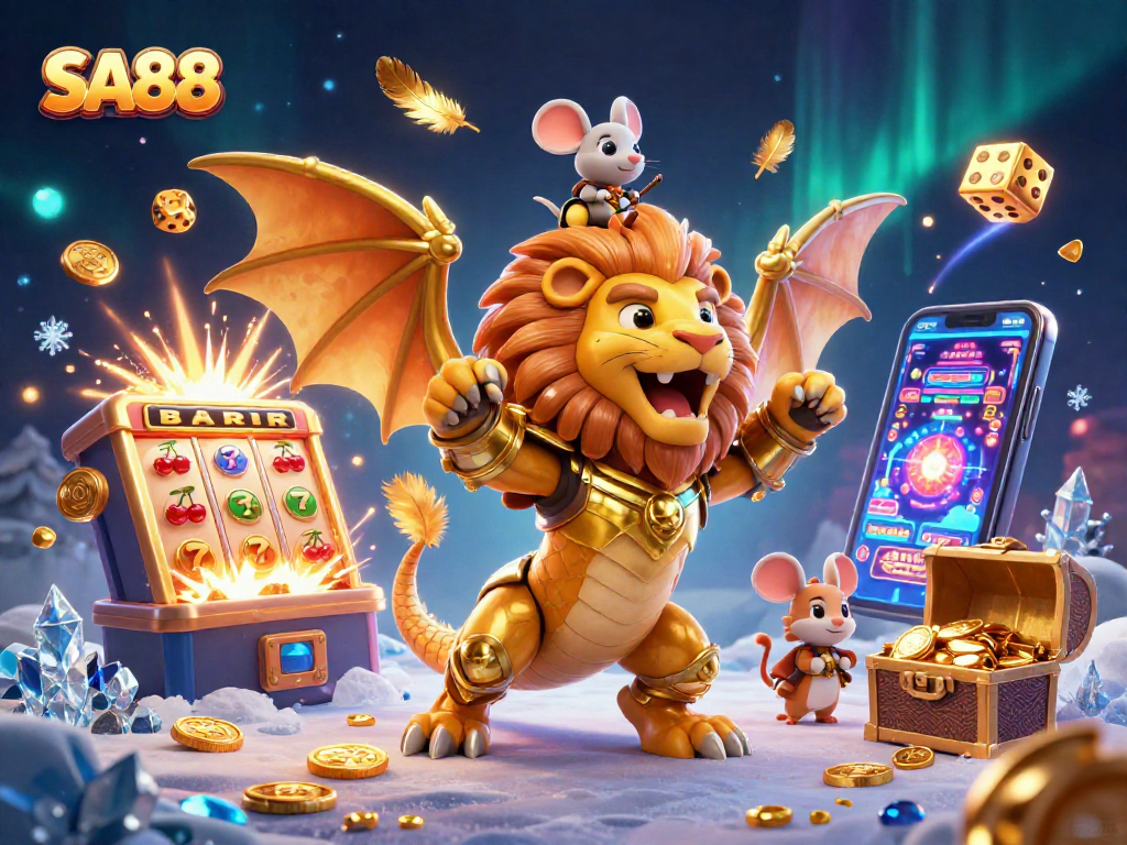 SA88 players celebrate with a dynamic scene of a golden chimera and jackpot thrills.