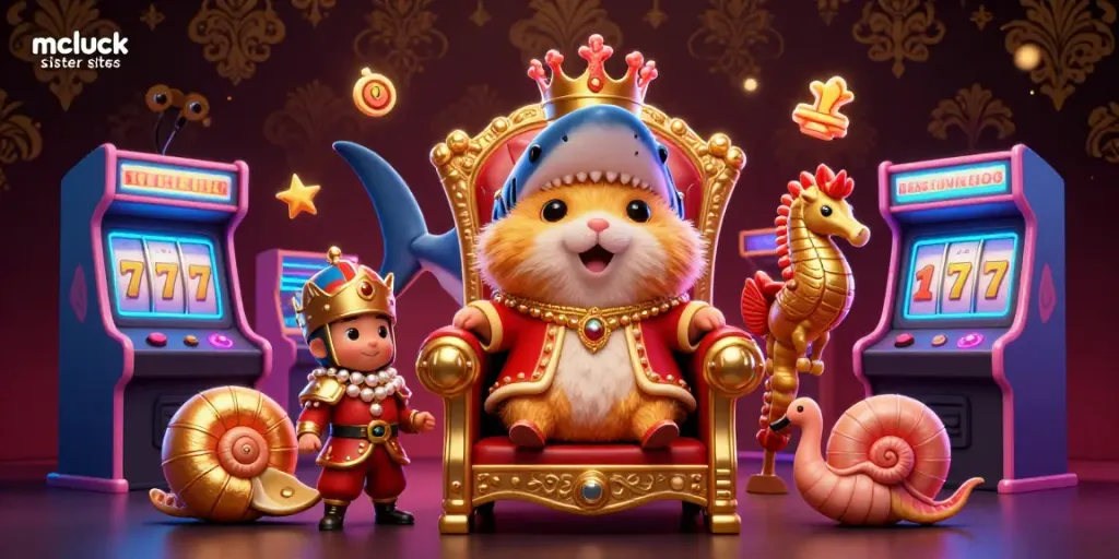 Play exciting games at mcluck sister sites with a vibrant casino-themed scene featuring unique characters.