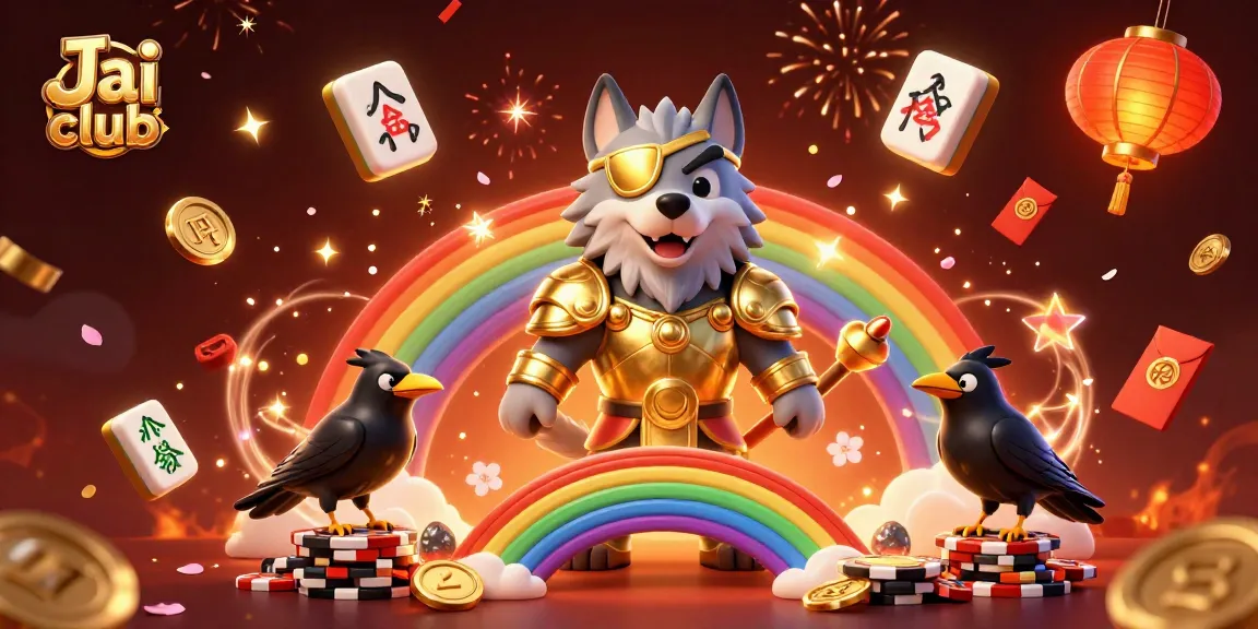 Engage with Jai Club to explore vibrant casino games under a dazzling illustration featuring Odin and glowing elements.