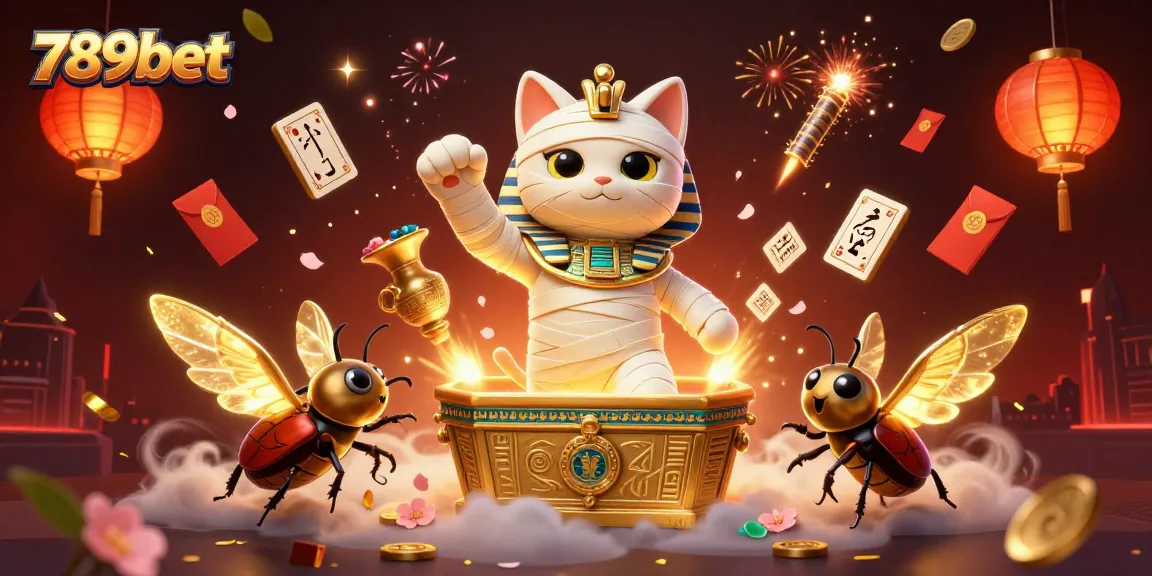 Engage with exciting games at 789bet with an extravagant casino illustration featuring a mummy cat!