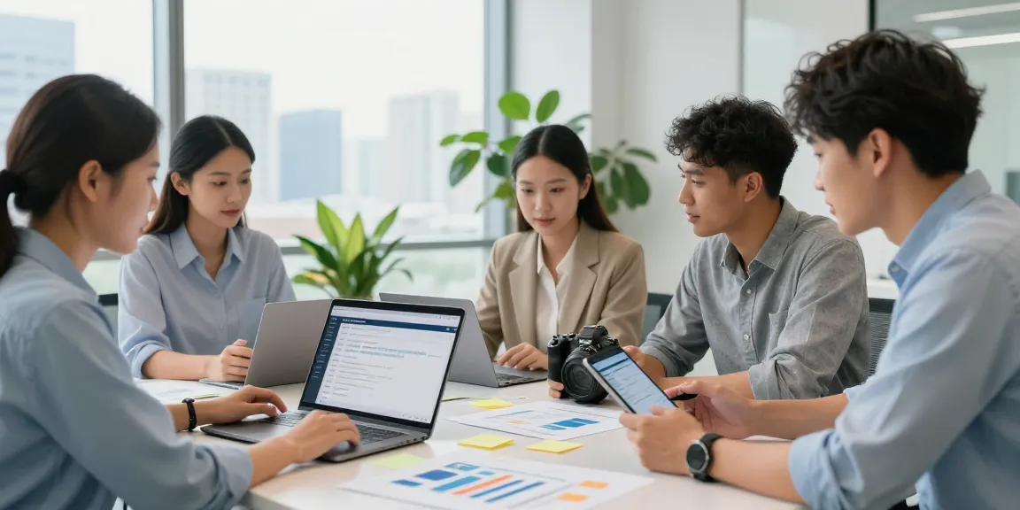 使用 WPS Office 下载的团队协作工作场景，会议室里专业人士现场展示文档。