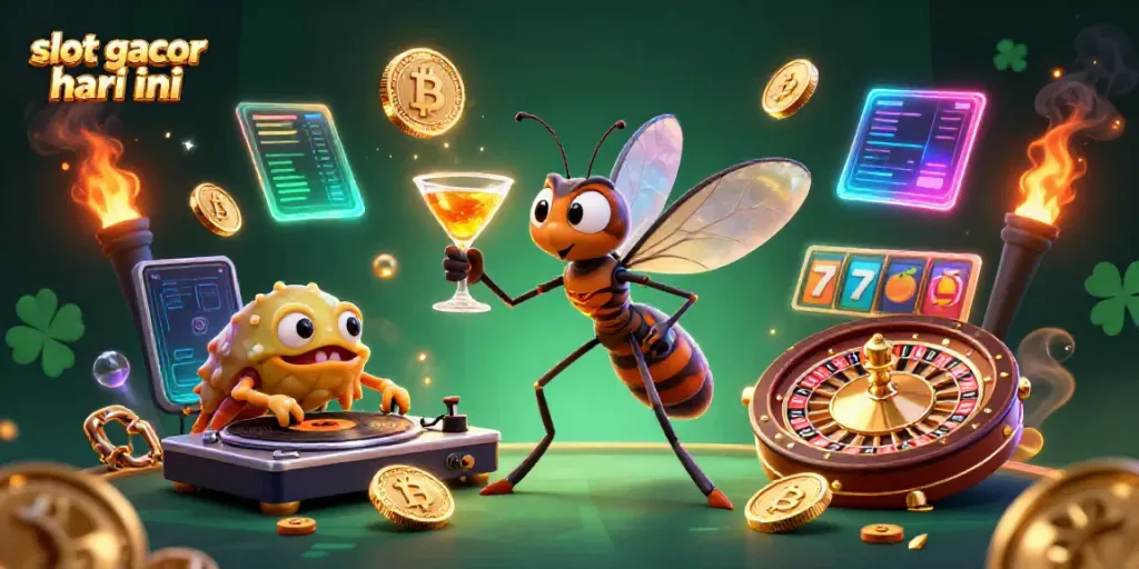 Experience slot gacor hari ini with a vibrant 3D casino illustration showcasing dynamic characters and gaming elements.