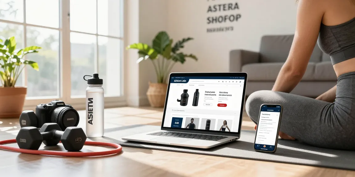 Shopping for Astera Shop’s lab-tested products in a modern home gym.