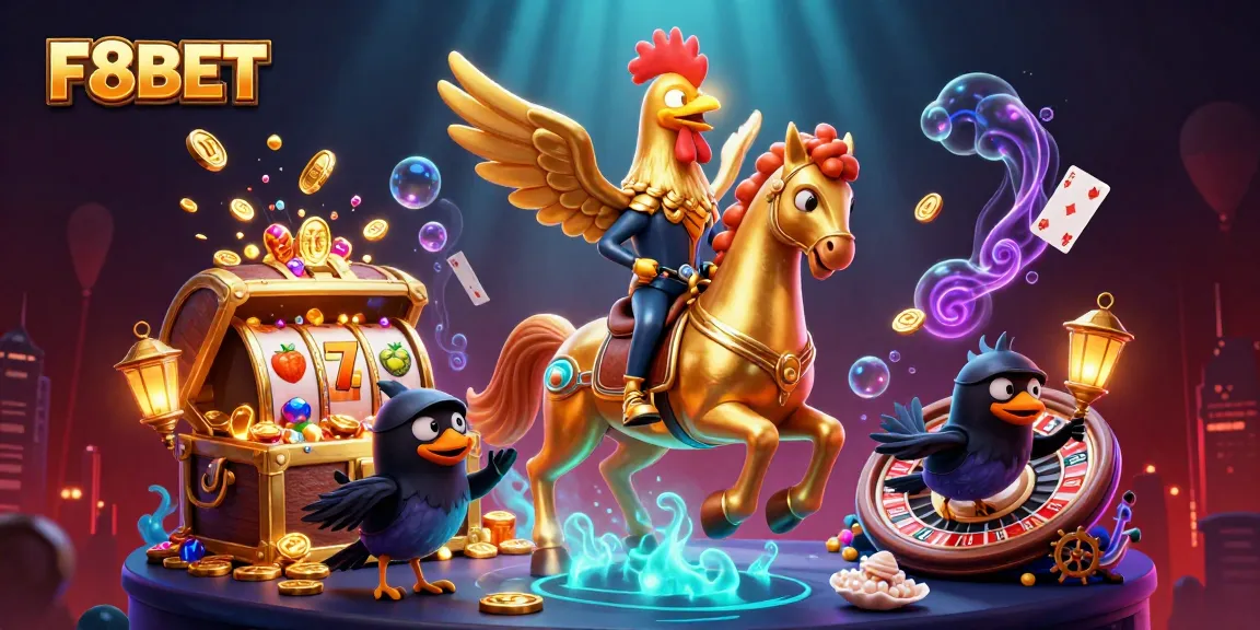 Experience thrilling moments at F8BET with a golden rooster and a dynamic casino atmosphere.